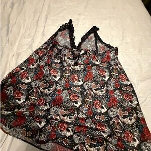 Floral Skull Print Camisole Night Dress and Matching Robe set!! Silky material